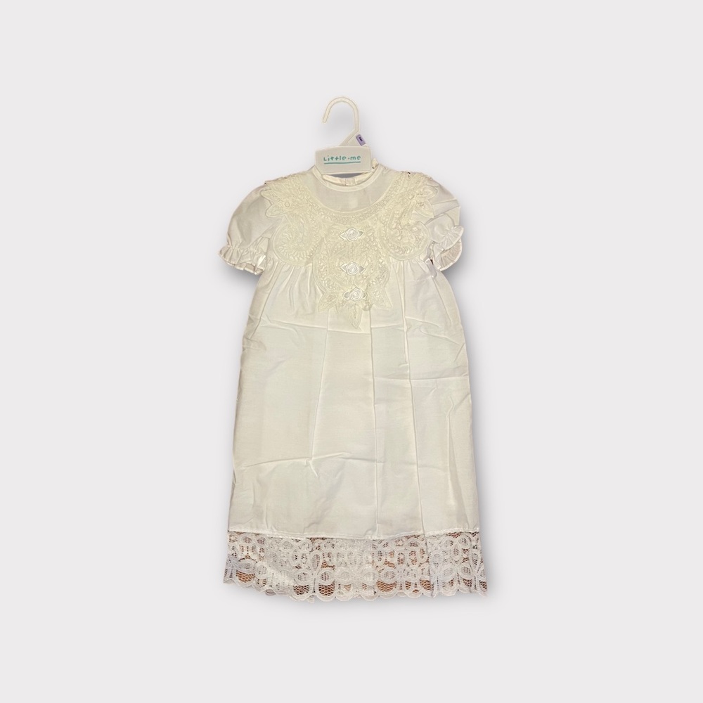 Little Me Vintage Lace Trim Eyelet Chest White Baptism Dress